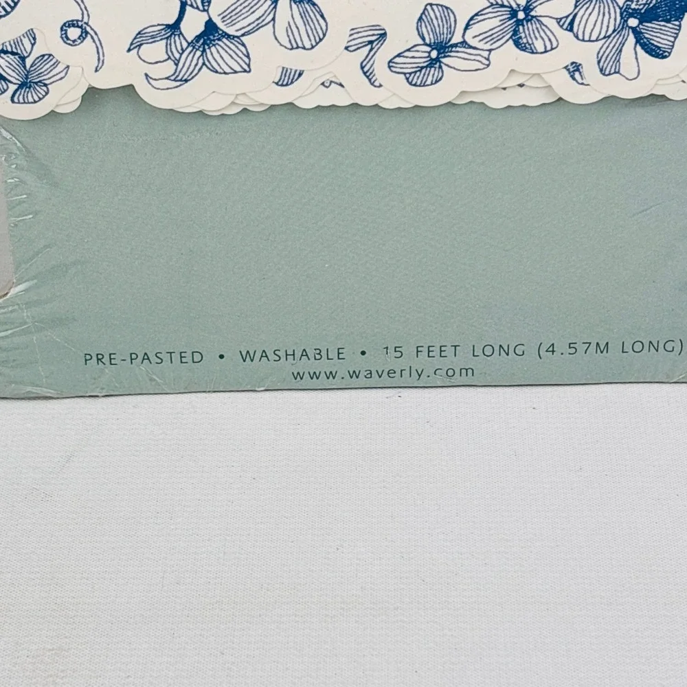 Waverly Garden Toile Lapis Blue Wall Border Floral 15ft Pre-Pasted Washable 2000